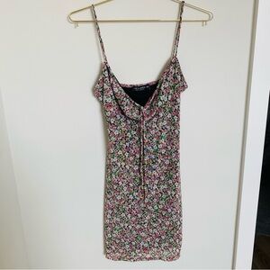 Liz & Sara Pink & Green Flower Mini Dress Spaghetti Strap Medium
